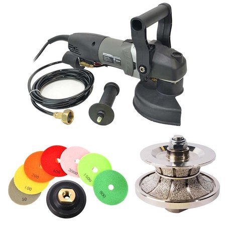 HARDIN VSP5 5" Var Spd Polisher, 1-1/4" Full Bullnose Dmnd Profile Wheel & 8 pc 4" Dmnd Polishing Pad Set HV30WVPOLSET